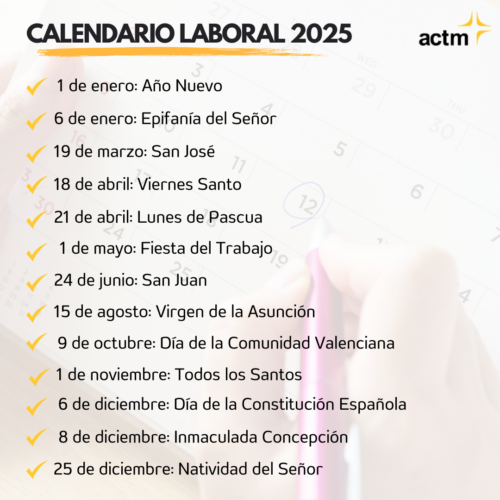 Publicado el Calendario Laboral 2025 - ACTM